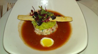 Starter of crab with quails egg